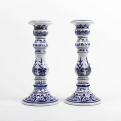 8 Oak Lane Blue Chinoiserie Candlestick Set - Large