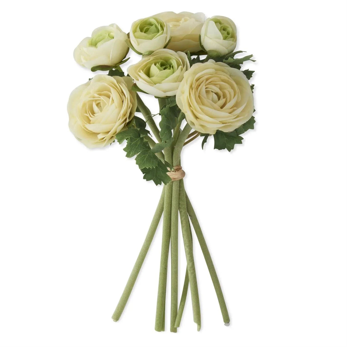 10" White Ranunculus Bundle w/Flocked Stems