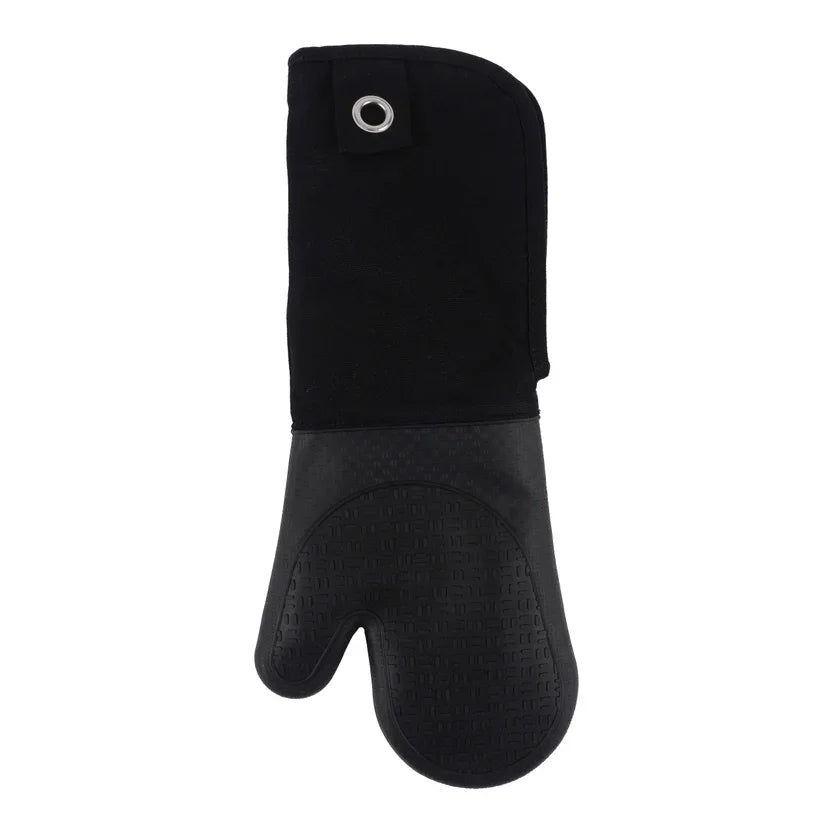 17" Black Silicone Oven Mitt with Grommet