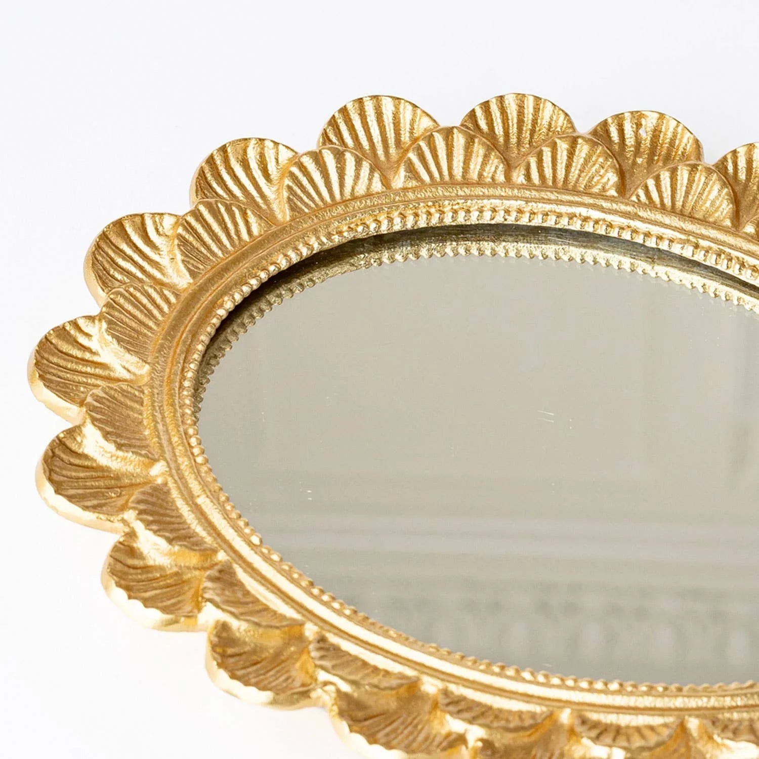 8 Oak Lane Gold Scalloped Oval Mirrored Vanity Tray