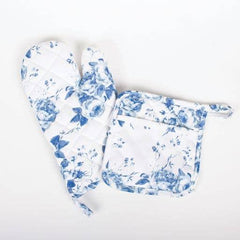 8 Oak Lane Blue Rose Oven Mitt Set