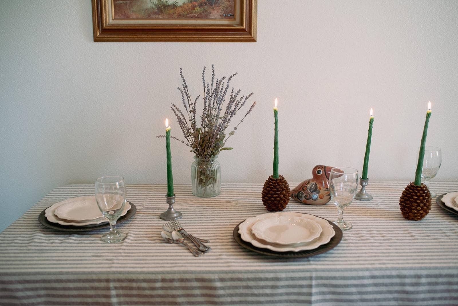 Asparagus Beeswax Candle Taper Pair