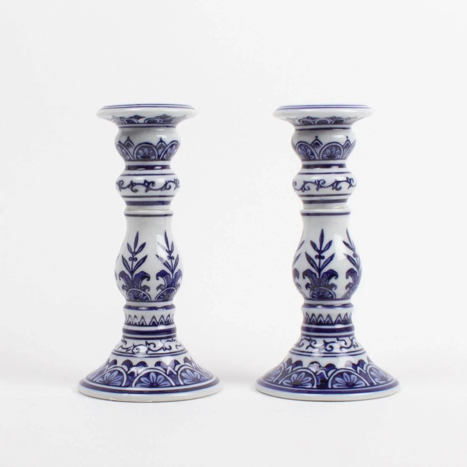 8 Oak Lane Blue Chinoiserie Candlestick  - Small