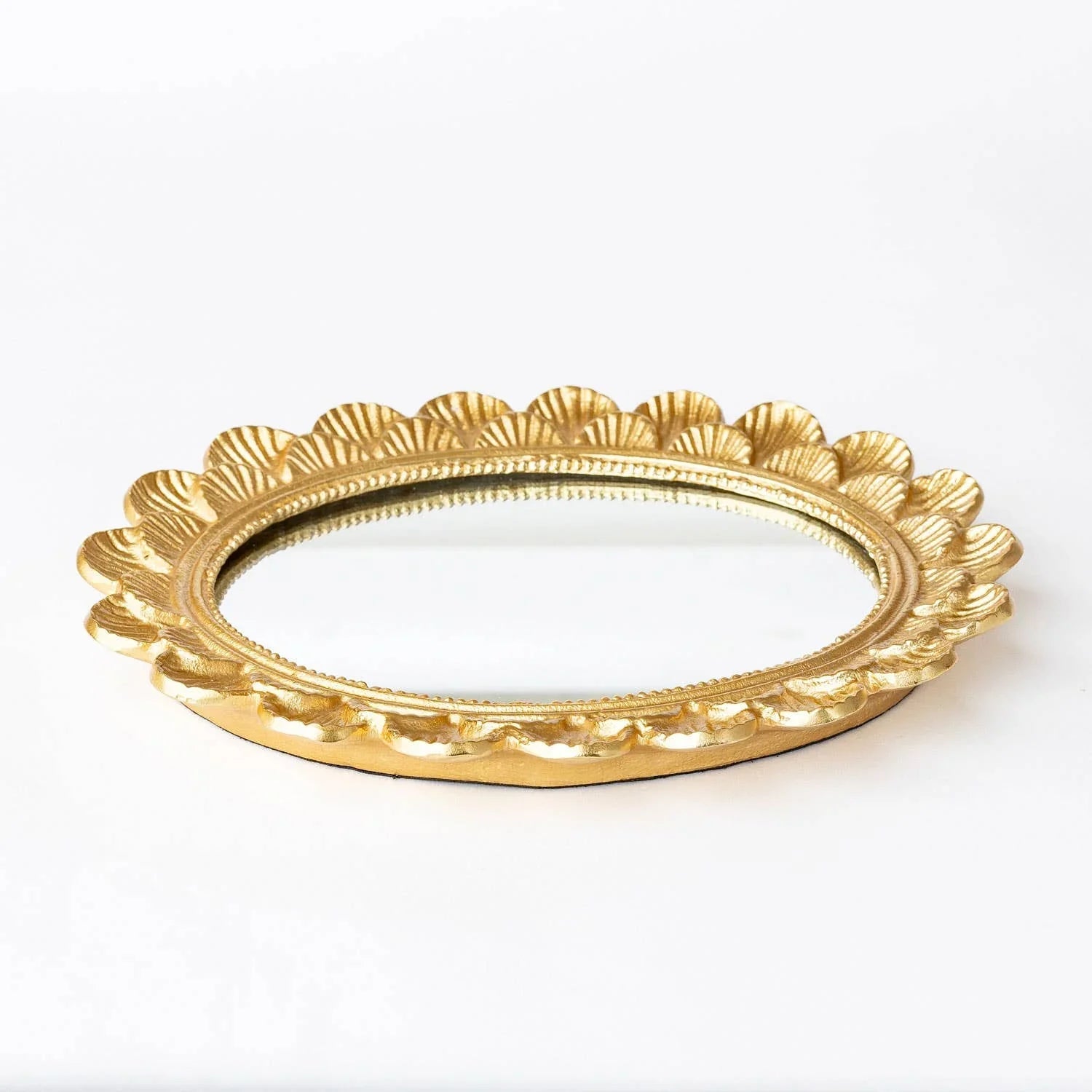 8 Oak Lane Gold Scalloped Oval Mirrored Vanity Tray