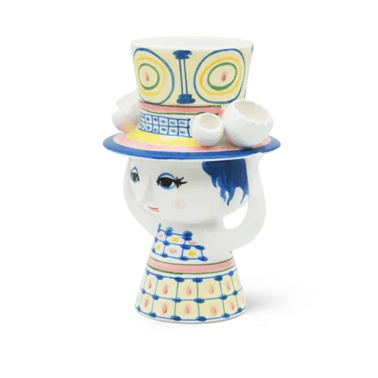 Bjørn Wiinblad Lady with Hat Vase, Blue, H: 8.1"