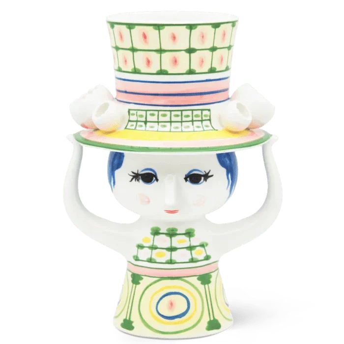 Bjørn Wiinblad Lady with Hat Vase, Green, H: 9.6''