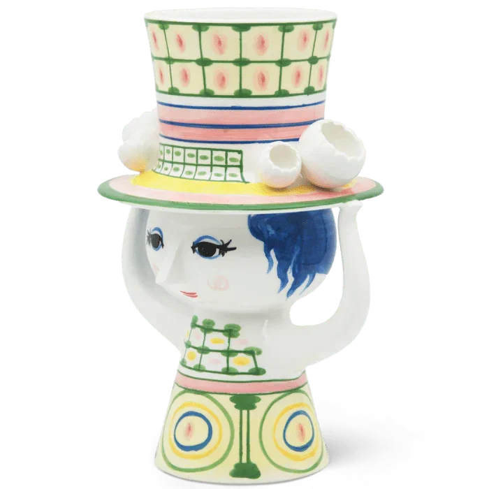 Bjørn Wiinblad Lady with Hat Vase, Green, H: 9.6''