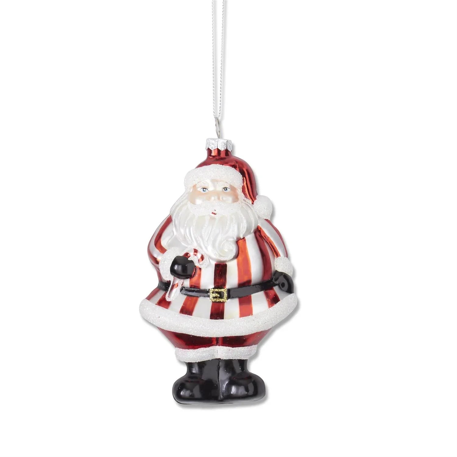 5" Red & White Glittered Blown Glass Santa Ornament (2 Styles)
