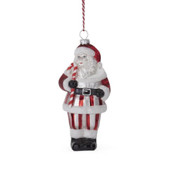 5" Red & White Glittered Blown Glass Santa Ornament (2 Styles)