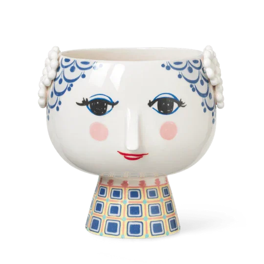 Bjørn Wiinblad Eva Flower Pot on Base, Blue, H: 8.3"