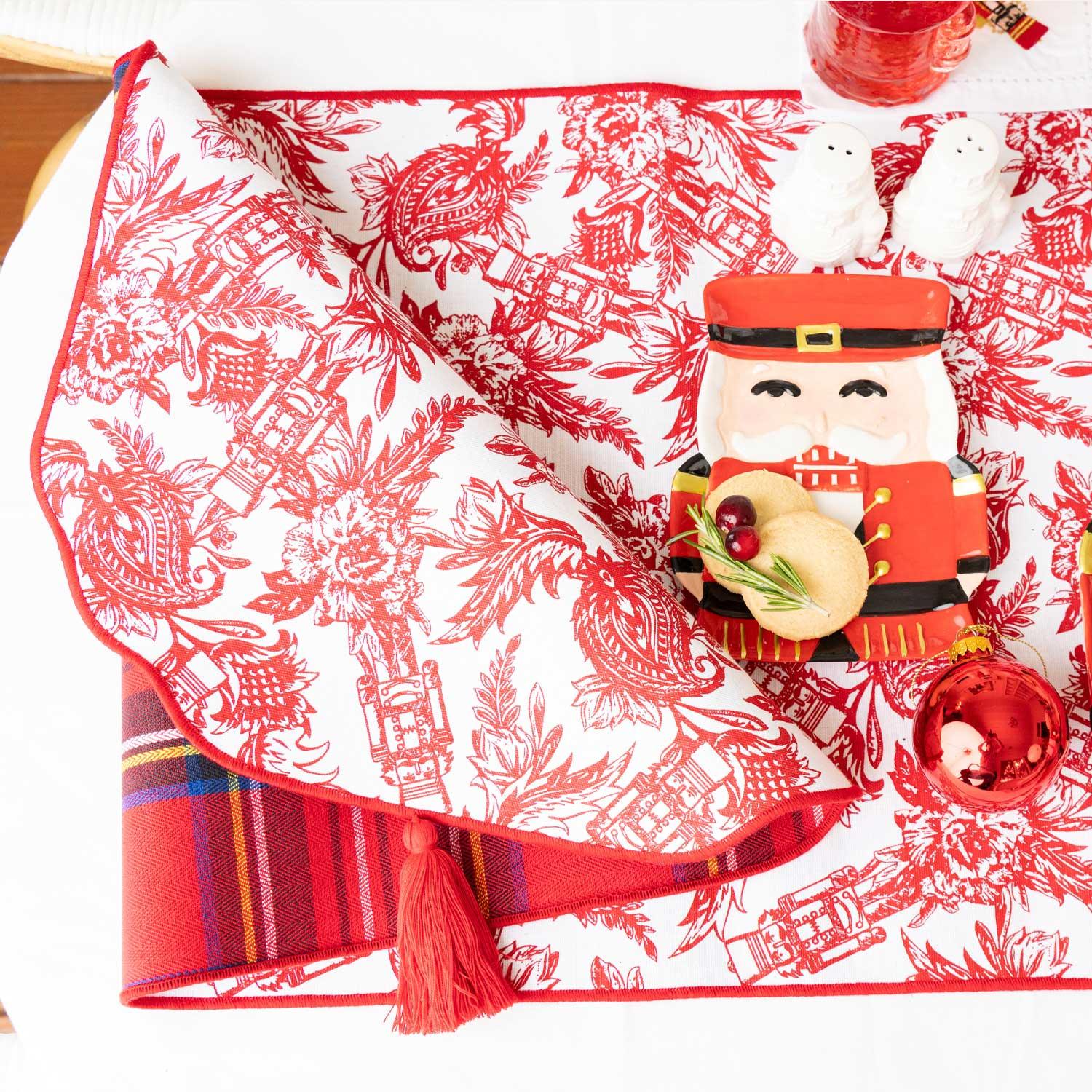 8 Oak Lane Nutcracker Toile Reversible Tassel Table Runner