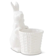 6" White Ceramic Bunny Holding Basket