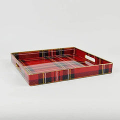 8 Oak Lane Red Plaid Square Tray 13"