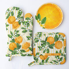 8 Oak Lane Orange Blossom Oven Mitt Set