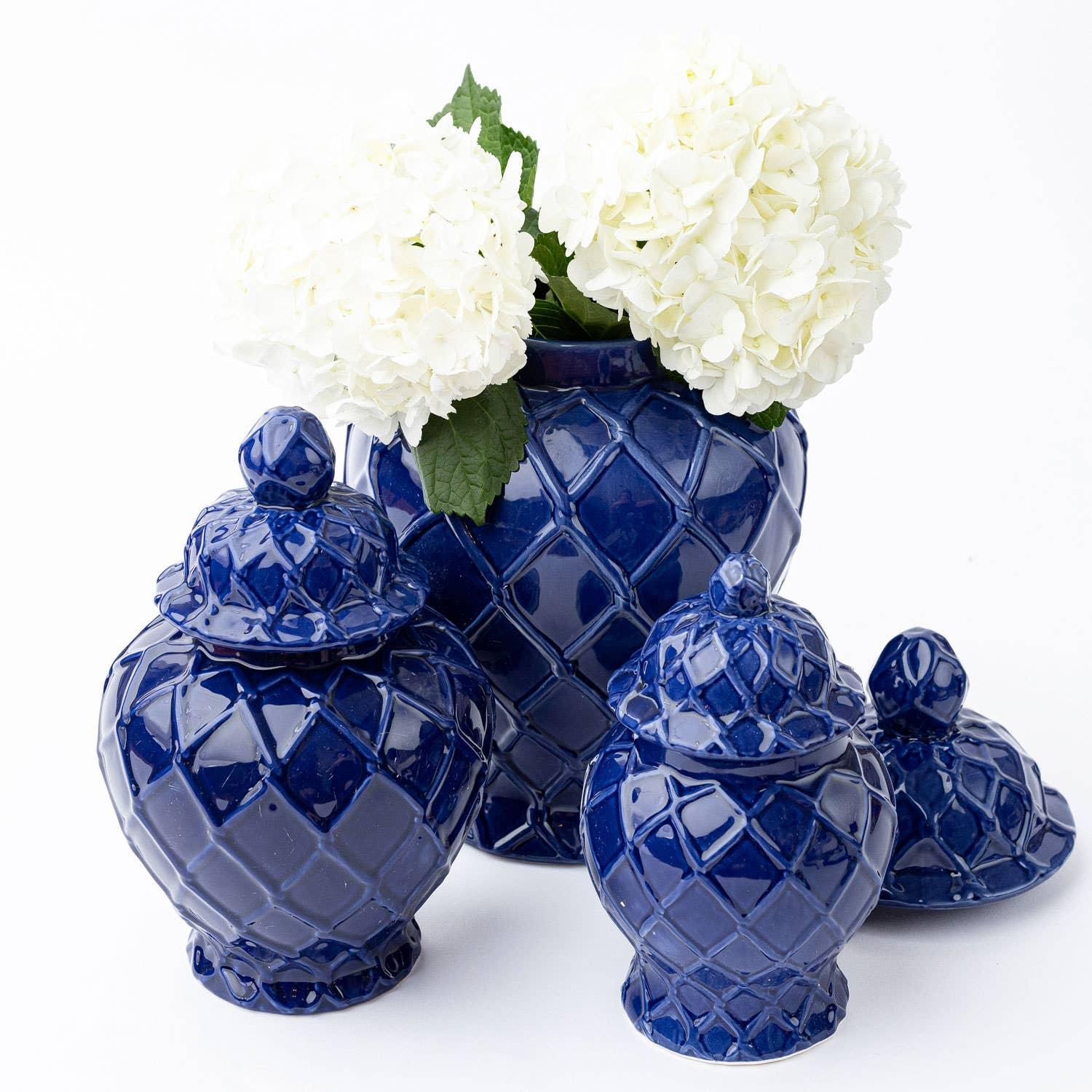 8 Oak Lane Navy Textured Ginger Jar - Large