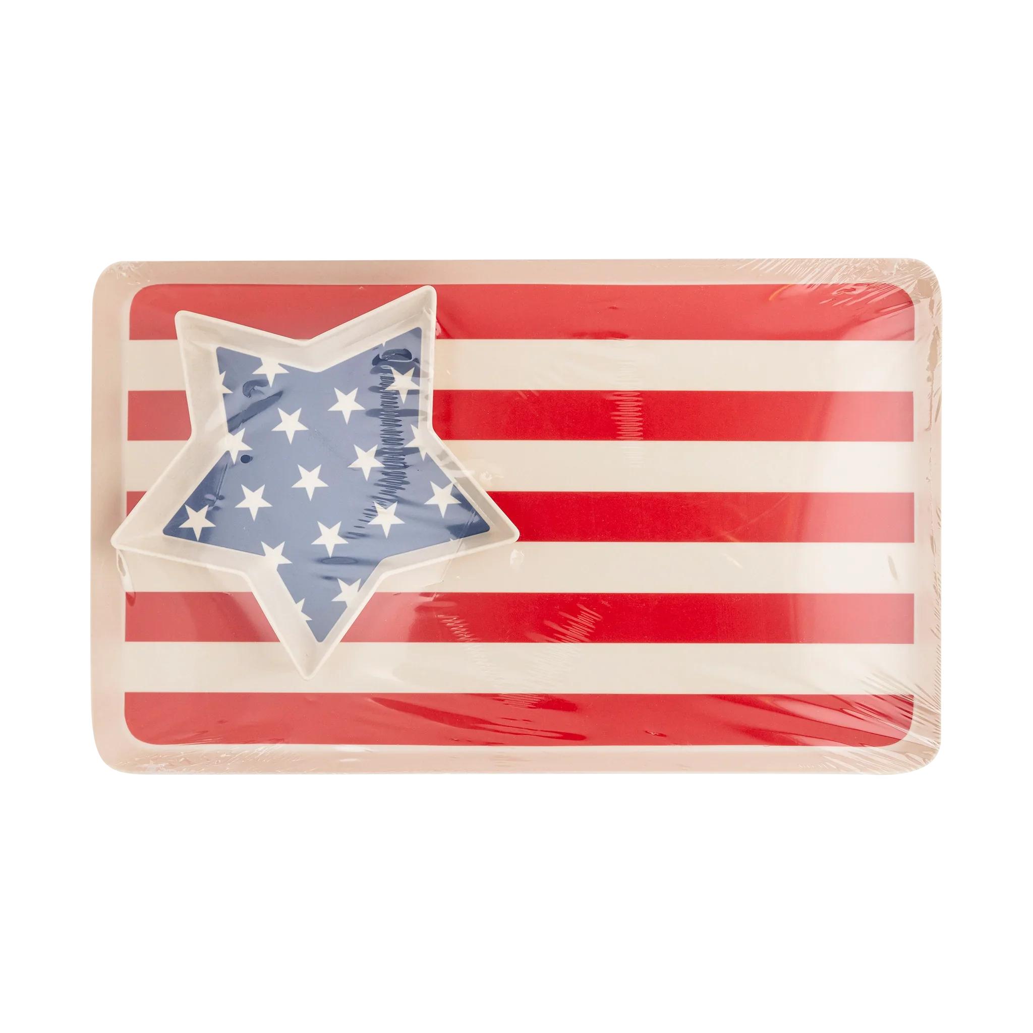 American Flag Stacked Reusable Bamboo Serving Tray Set