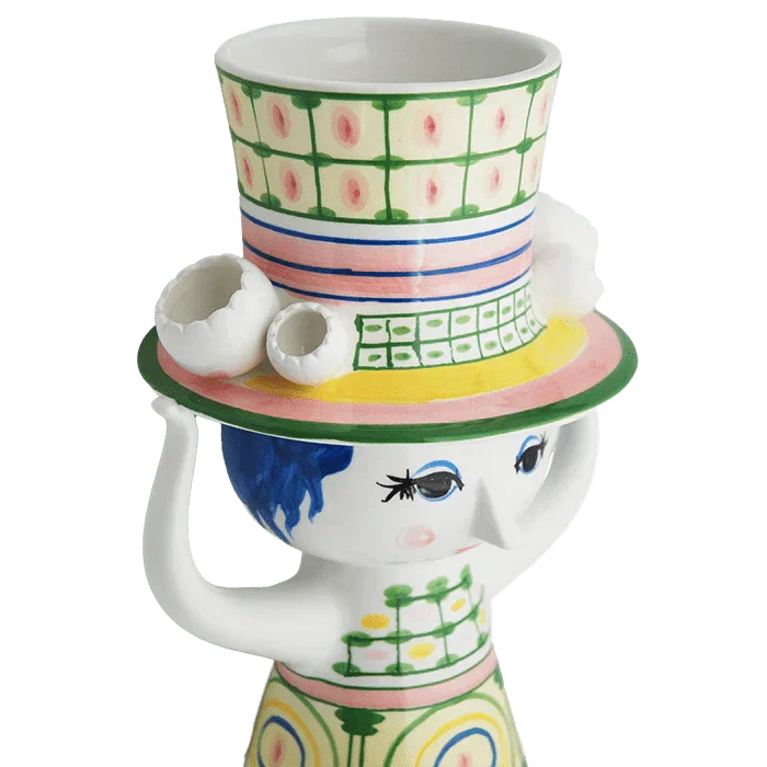 Bjørn Wiinblad Lady with Hat Vase, Green, H: 9.6''
