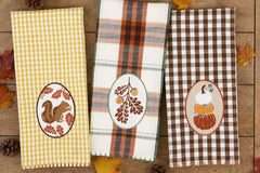 Autumn Pumpkin Stack Embellished Dishtowel