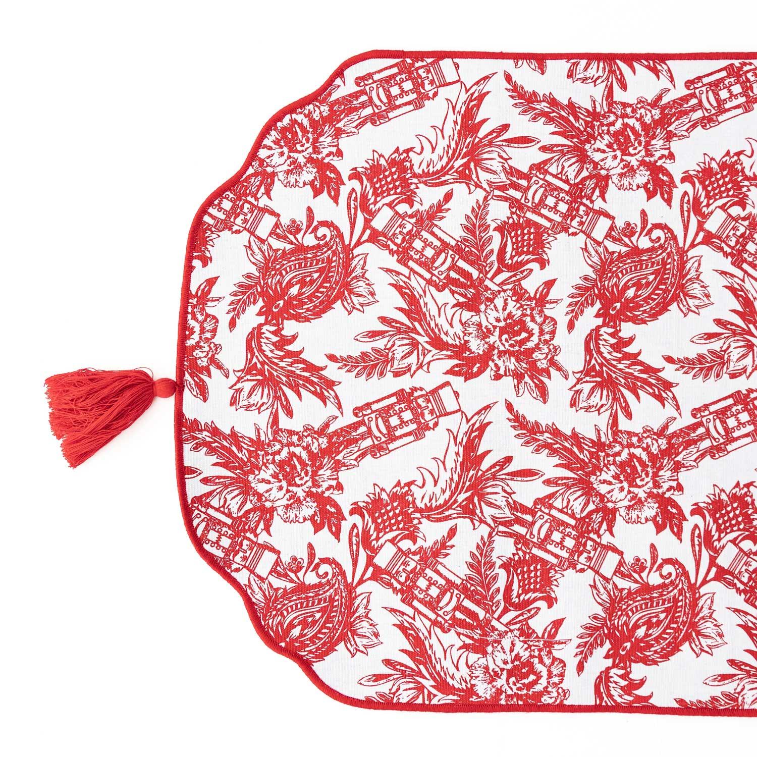 8 Oak Lane Nutcracker Toile Reversible Tassel Table Runner