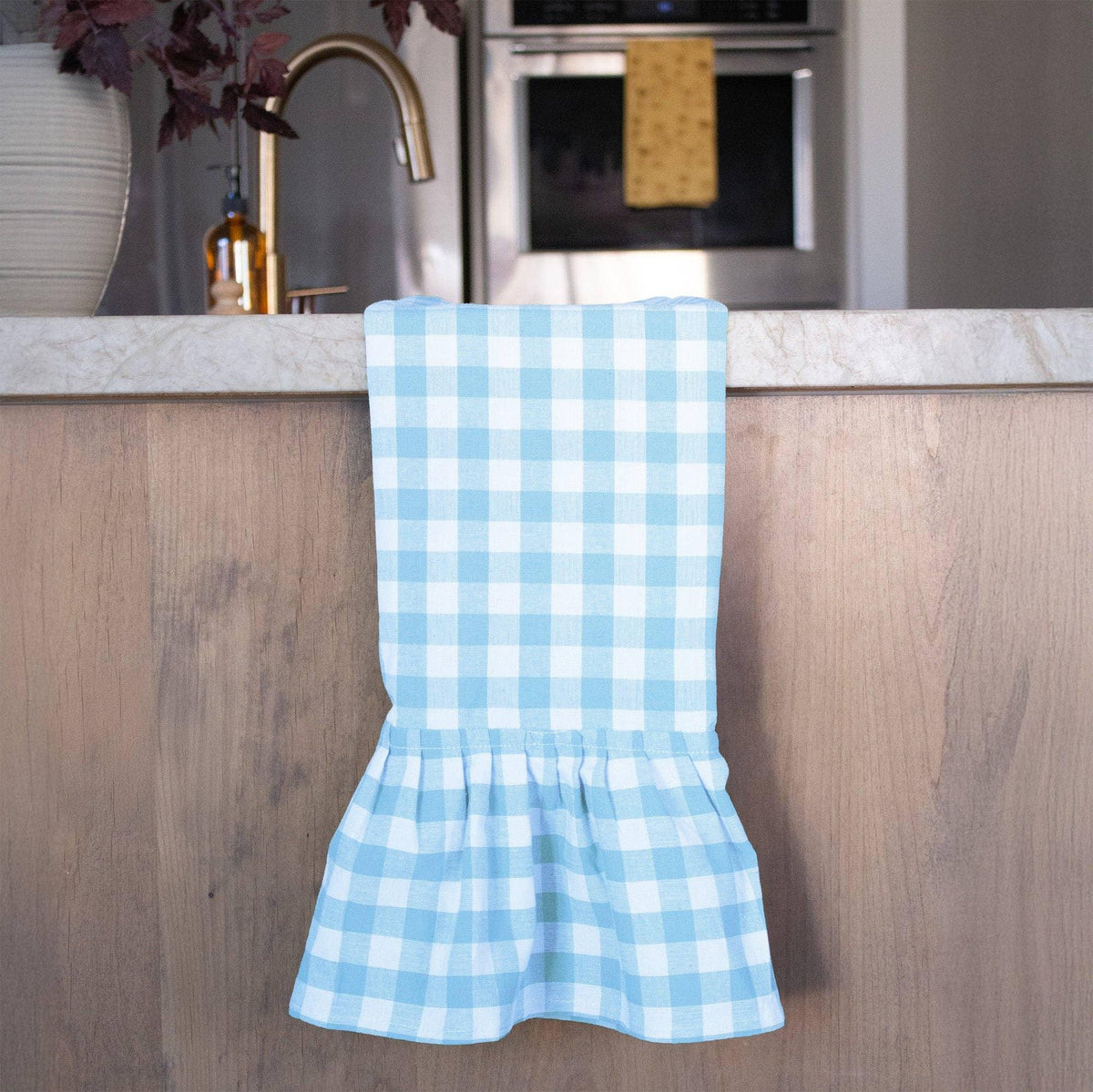 Blue Ruffled Gingham Dish Towel