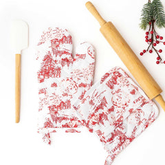 8 Oak Lane Santa Toile Oven Mitt Set