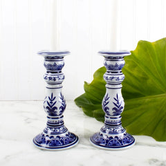 8 Oak Lane Blue Chinoiserie Candlestick  - Small