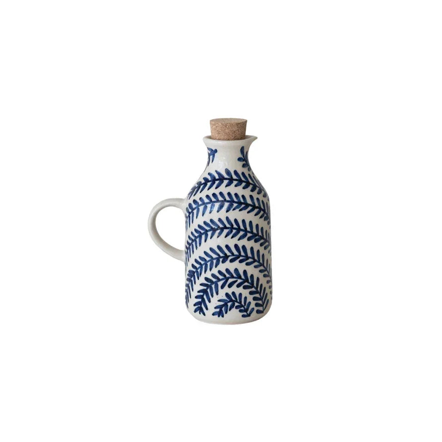 Blue & White Oil Cruet w Cork Stopper 8 oz