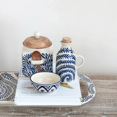 Blue & White Oil Cruet w Cork Stopper 8 oz