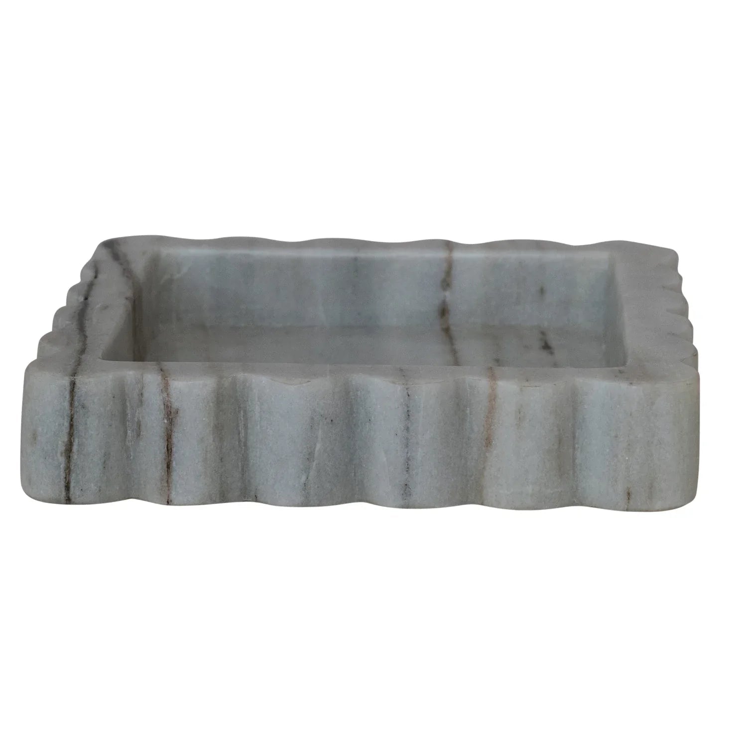 8" Square Marble Scalloped Tray - Grey Melange