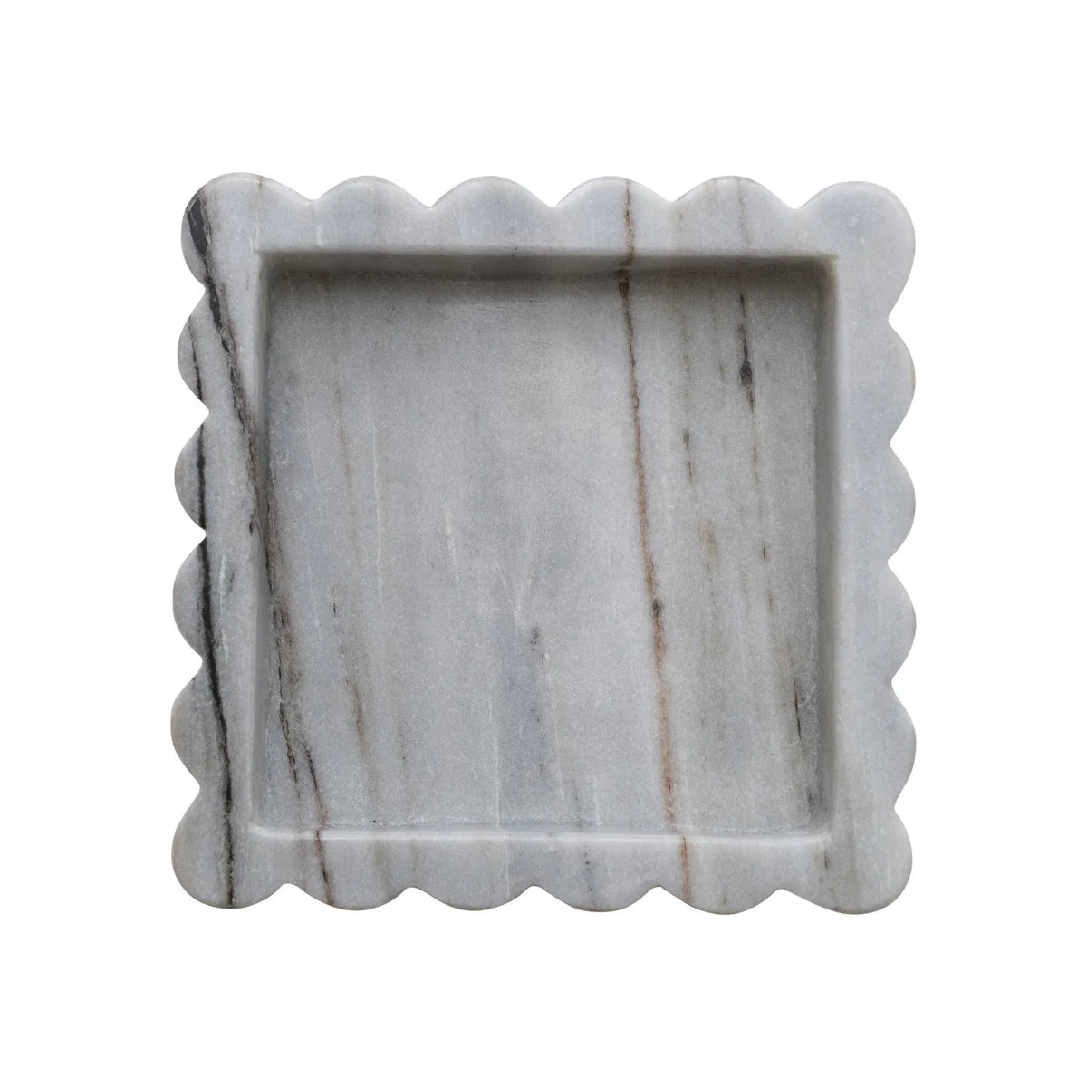 8" Square Marble Scalloped Tray - Grey Melange