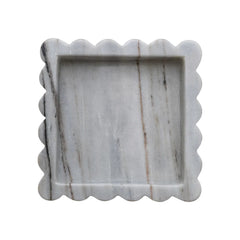 8" Square Marble Scalloped Tray - Grey Melange