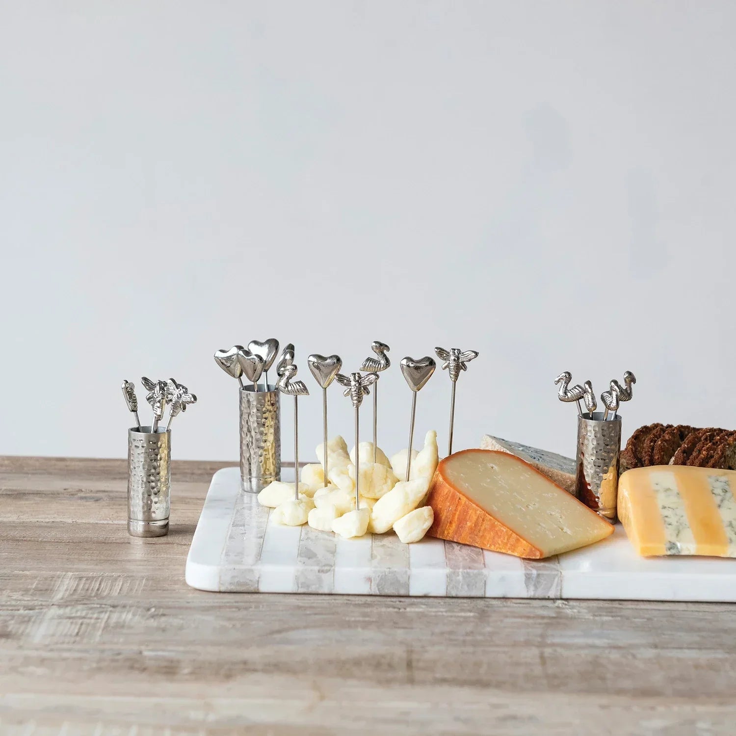 Aluminum Holder with (6) Stainless Steel Appetizer Picks with Bee Handles, Boxed Set of 7