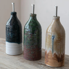 26 oz. Stoneware Oil Cruet with Stainless Steel Spout, 3 Colors
