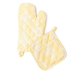 8 Oak Lane Golden Damask Oven Mitt Set