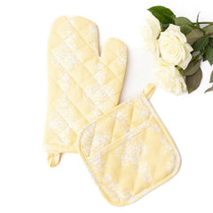 8 Oak Lane Golden Damask Oven Mitt Set