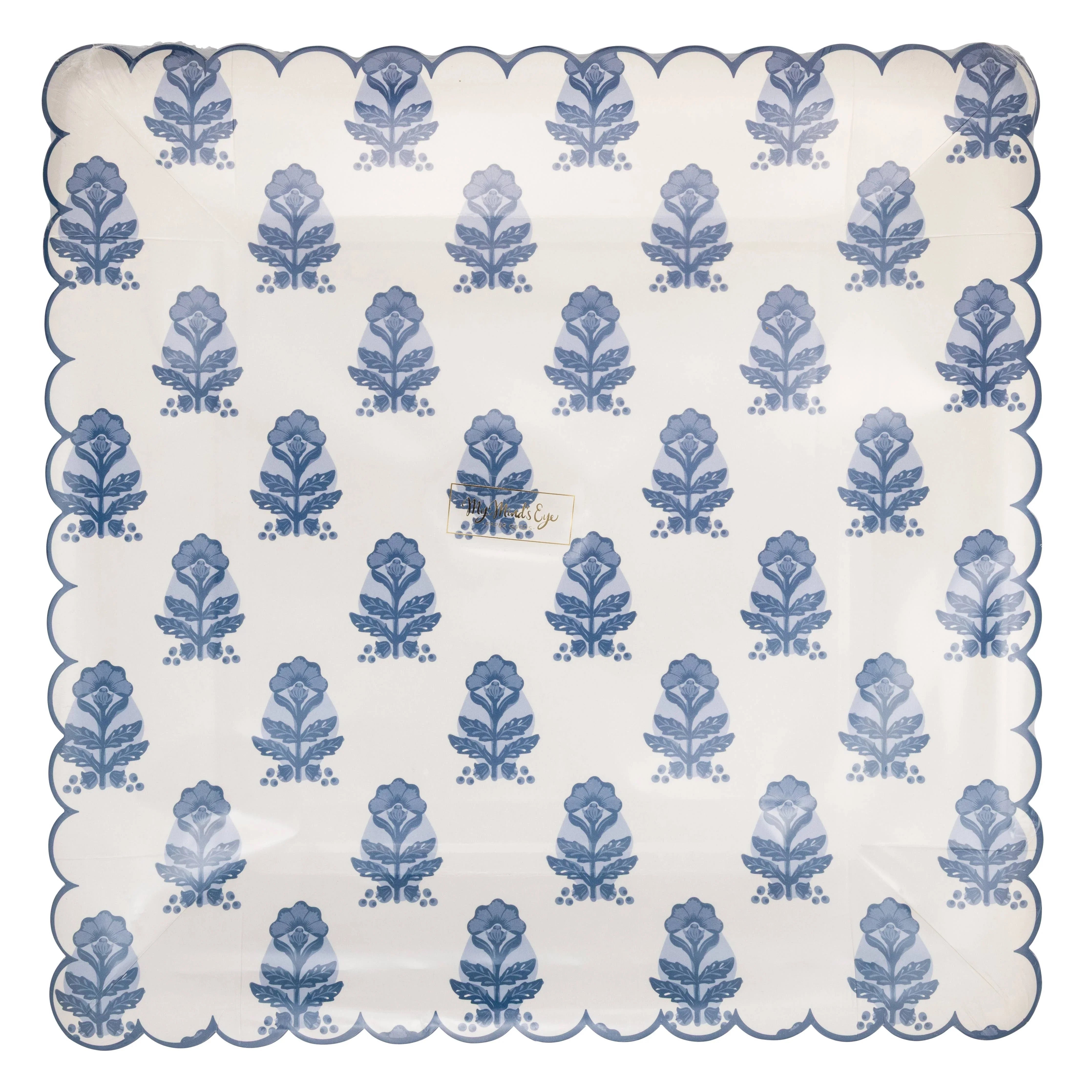 Blue Flower Block Print 10" Plate