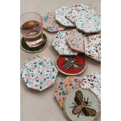 Beaded Round Glass Coasters, set of 4