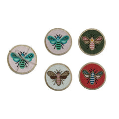 Beaded Round Glass Coasters, set of 4