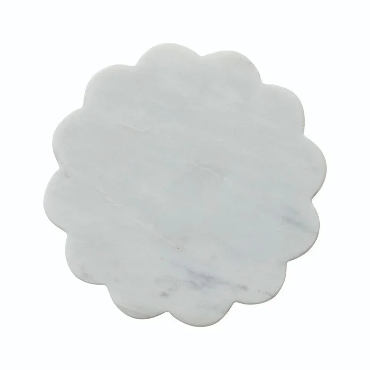 8" Round Marble Scalloped Tray, White