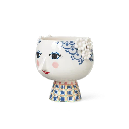 Bjørn Wiinblad Eva Flower Pot on Base, Blue, H: 8.3"