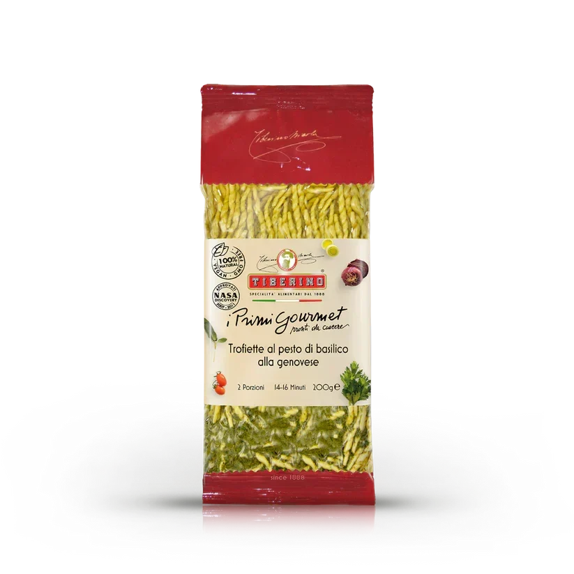 "Trofiette alla Genovese", Italian pasta with basil pesto sauce